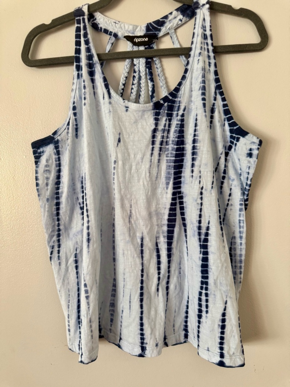 😸🌿 EUC Ripzone Women's Navy Tie-Dye Braided Back Tank Top 100% Cotton